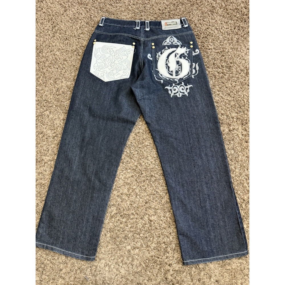 Y2K Style Pilgram Mr. Collection Black & White  Denim Jeans Mens Size 36x32